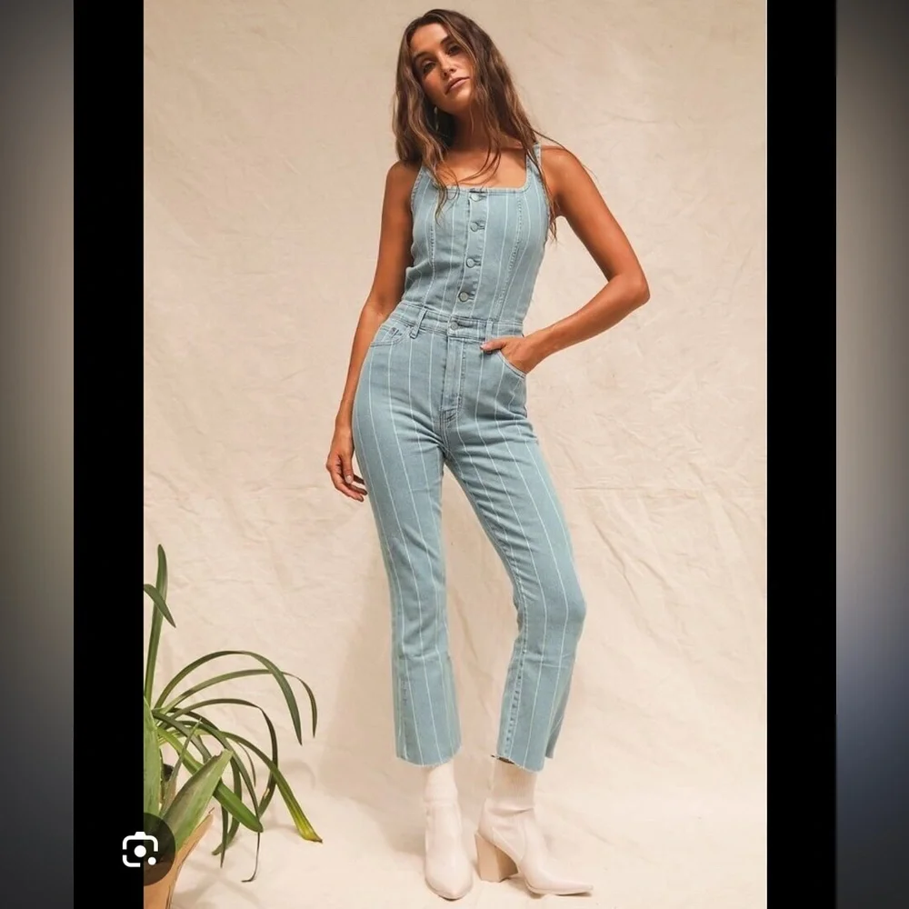 Etica Striped Denim Jumpsuit - Picture 1 of 6